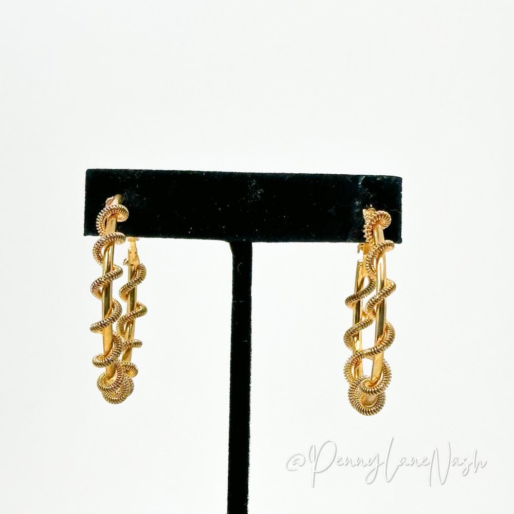 Vintage Gold Medium Hoop with Twisted Spring Earrings - Picture 4 of 8